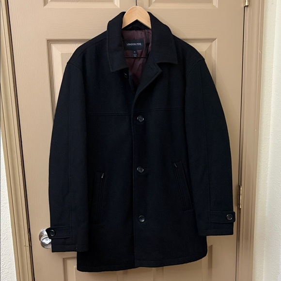 London Fog wool blend Men's black  insulated Pea Coat - Picture 1 of 7